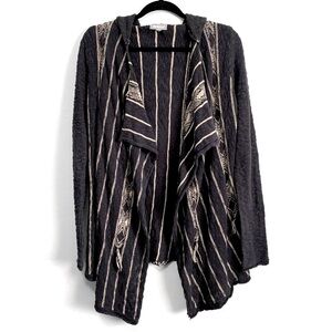 Rip Curl Hooded Open Draped Striped Cardigan